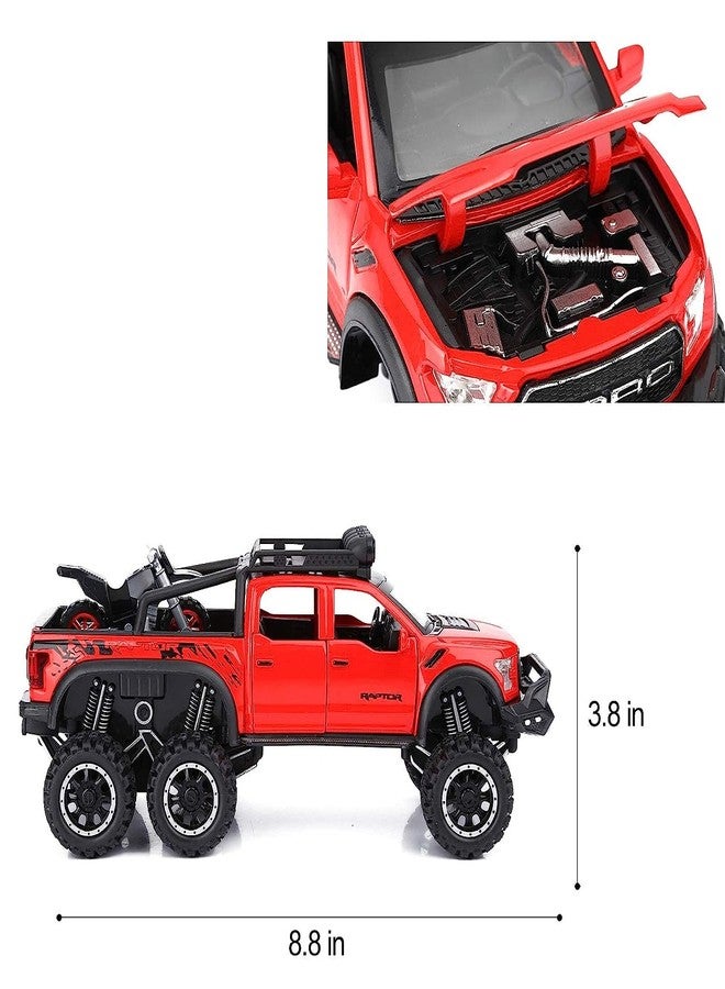 KING FORU Exclusive Alloy Metal Pull Back Die-cast Car Scale Model with Sound Light Mini Auto Toy for Kids Metal Model Toy Car with Sound and Light New Version (Ford Pickup RED) - Image 5